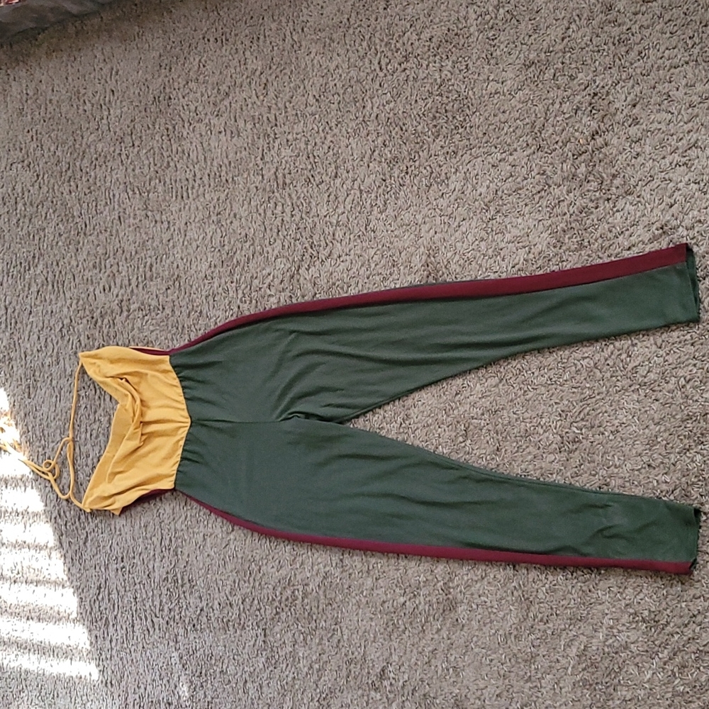 Colorblock Jumpsuit - Green, Yellow, and Red